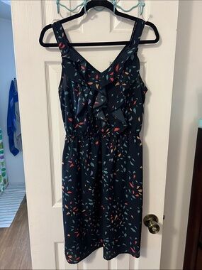Mossimo Supply Co. Navy Ruffle Sundress with Multi-Color Leaf Print